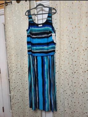 Blue Multi-Stripe Sleeveless Maxi Dress